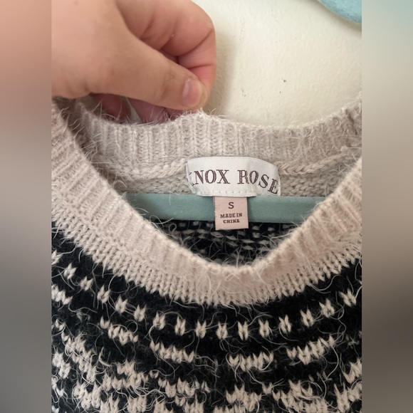Knox Rose Nordic Eyelash Sweater Black White Scoop Neck Pullover - Picture 3 of 7